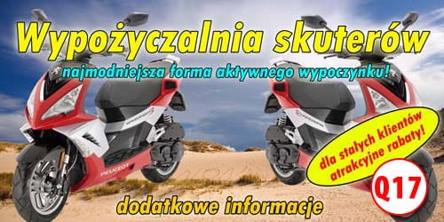 Przejdź do produktu Baner Reklamowy Wypożyczalnia Skuterów Najmodniejsza Forma Wypoczynku