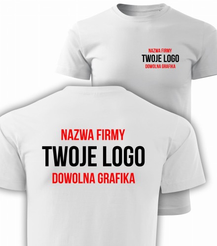 Przejdź do produktu KOSZULKA Firmowa, Z Własnym NADRUKIEM LOGO - Kreator Zaprojektuj Sam Biała