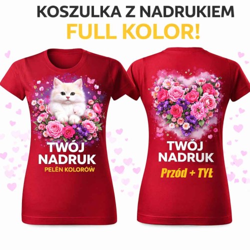 Przejdź do produktu Koszulka Damska Dwustronny Nadruk Zaprojektuj Sama Kreator - Koszulka Z Własnym Nadrukiem