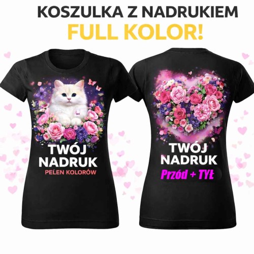 Przejdź do produktu Koszulka Damska Dwustronny Nadruk Zaprojektuj Sama Kreator - Koszulka Z Własnym Nadrukiem