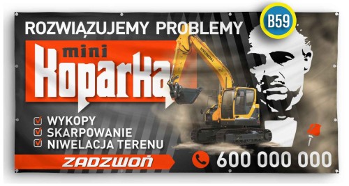 Przejdź do produktu Baner Reklamowy Rozwiązujemy Problemy Mini Koparką