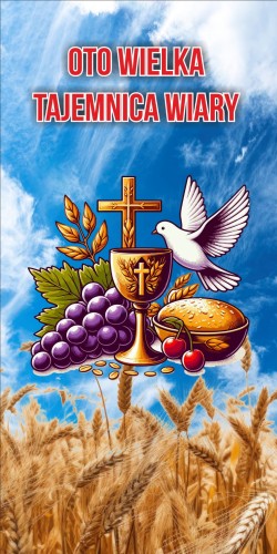 Przejdź do produktu Baner Reklamowy Boże Ciało Oto Wielka Tajemnica Wiary Dekoracja na Ołtarz Ołtarze Obraz