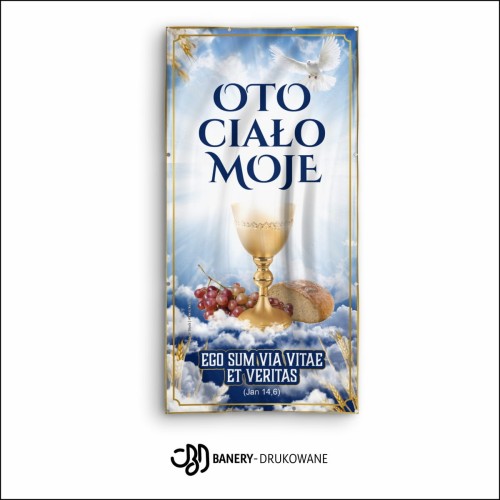 Przejdź do produktu Baner Reklamowy Boże Ciało Dekoracja Ołtarza Oto Ciało Moje Dekoracja Uroczystości Bożego Ciała