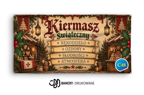Przejdź do produktu Baner Reklamowy Kiermasz Świąteczny Rękodzieło Ozdoby Słodkości Atmosfera 