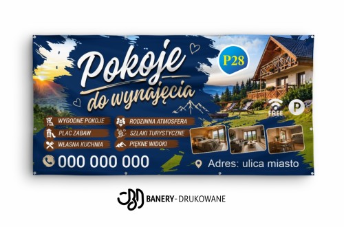 Przejdź do produktu Baner reklamowy „Pokoje do Wynajęcia w Górach” – baner noclegi górskie, pokoje gościnne, kwatery na wynajem