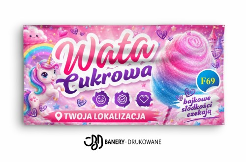 Przejdź do produktu Baner reklamowy „Wata Cukrowa” – baner na stoisko z watą cukrową, festyn, piknik i imprezę