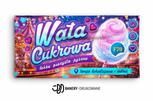 Przejdź do produktu Baner „Wata Cukrowa” – reklama stoiska z watą cukrową, słodki bufet, festyny i imprezy
