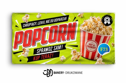 Przejdź do produktu Baner „Popcorn – Chrupiący i Lekki” – baner reklamowy na popcorn, stoisko gastronomiczne, festyn i piknik