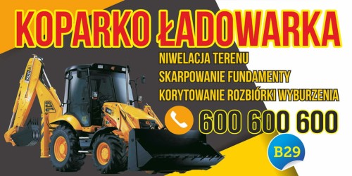 Przejdź do produktu Baner Reklamowy Koparko Ładowarka Usługi Prace Ziemne Wyburzenia
