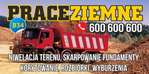 Przejdź do produktu Baner Reklamowy Prace Ziemnie Transport Koparka Wywóz Budowa
