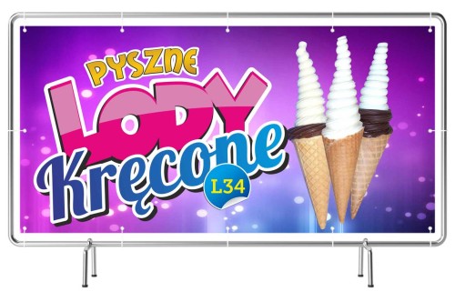 Przejdź do produktu Baner Reklamowy Pyszne Lody Kręcone Kawiarnia Lodziarnia