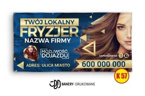 Przejdź do produktu Baner Reklamowy Fryzjer Możliwość Dojazdu 