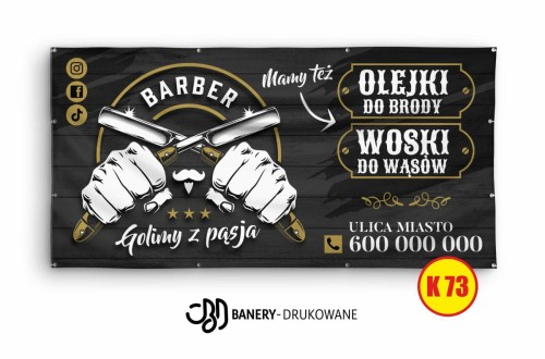 Przejdź do produktu Baner Reklamowy Barber Golimy Z Pasją 